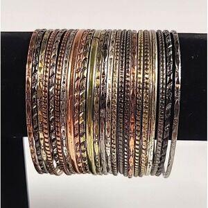 Large Boho Lot Gold‎ Silver Brass Copper Black Metal 24 Bangle Bracelets
